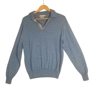 Peter Millar Blue V-Neck Sweater with Ribbed Detailing Men Size M